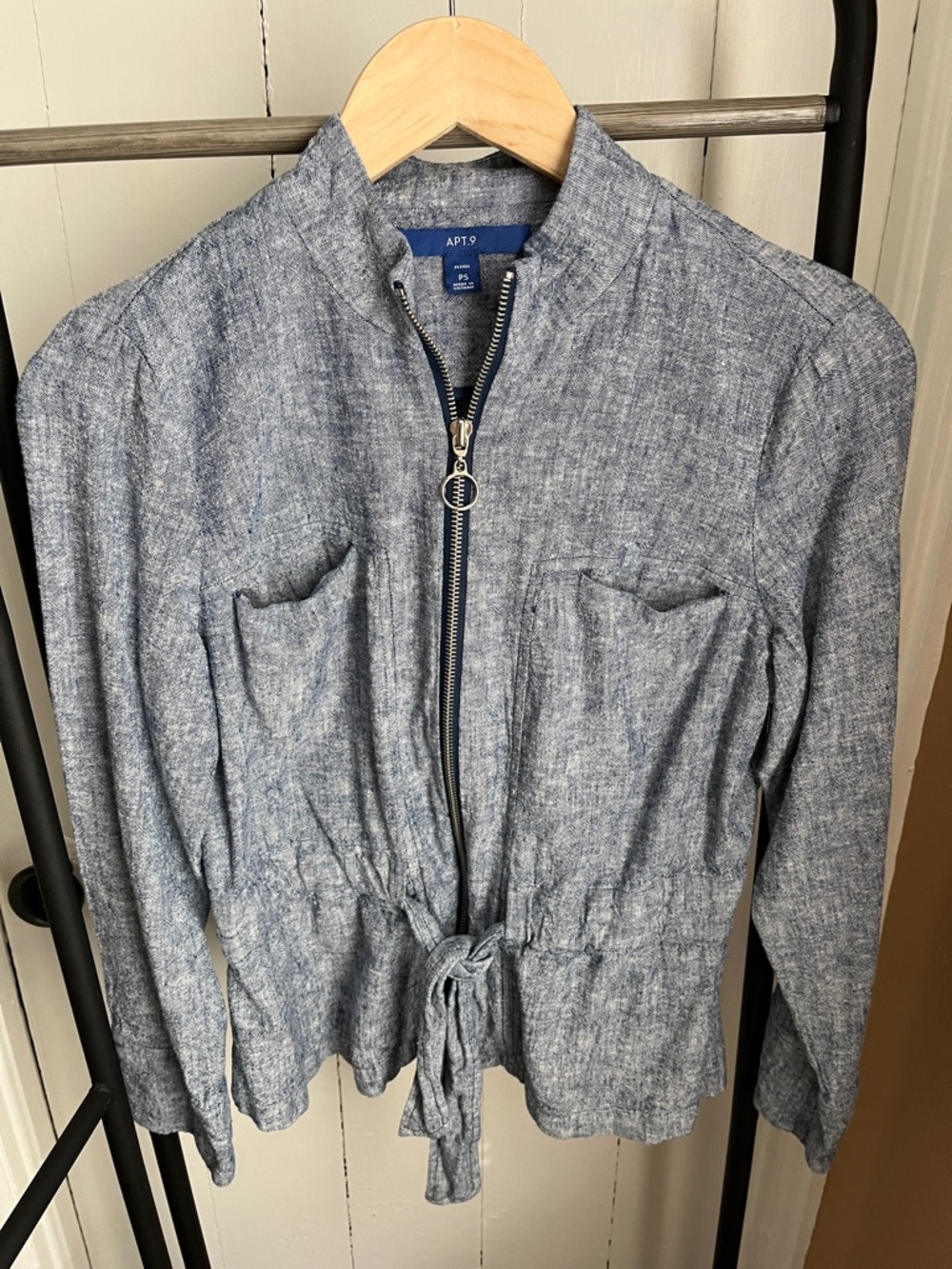 Apt. 9 Blue Zip Jacket with tie at waist